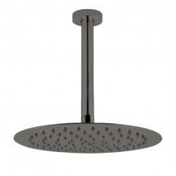 10 inch Super-slim Round Gunmetal Grey Rainfall Shower Head w 300mm Ceiling Mounted Shower Arm